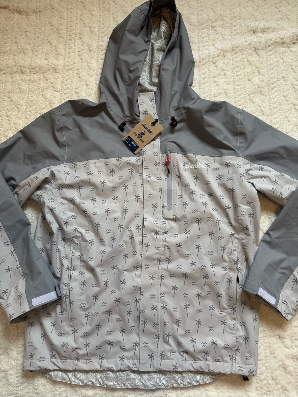 Chubbies palm tree print rain jacket Hooded Light Gray The Surf Signal Medium